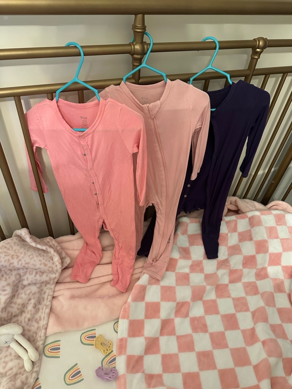 Kyte BABY Ribbed Long-Sleeve Zip and Snap Footies in Pink, Blush & purple
